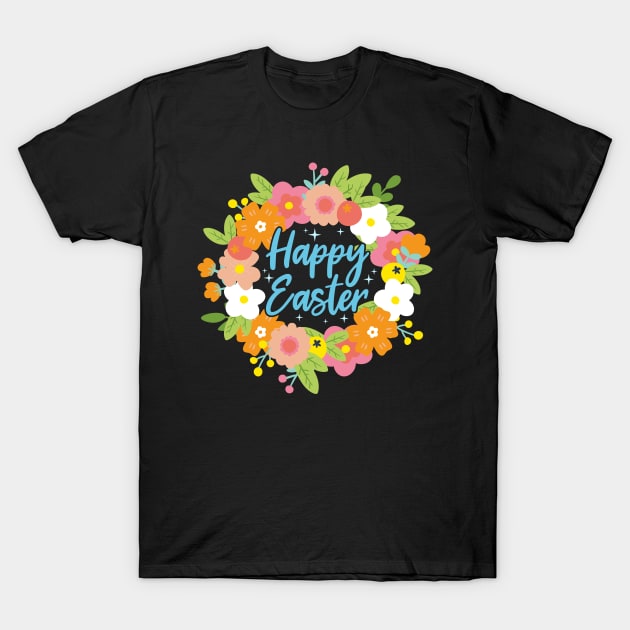 Happy Easter Cute Floral Wreath Easter Flowers T-Shirt by Alinutzi